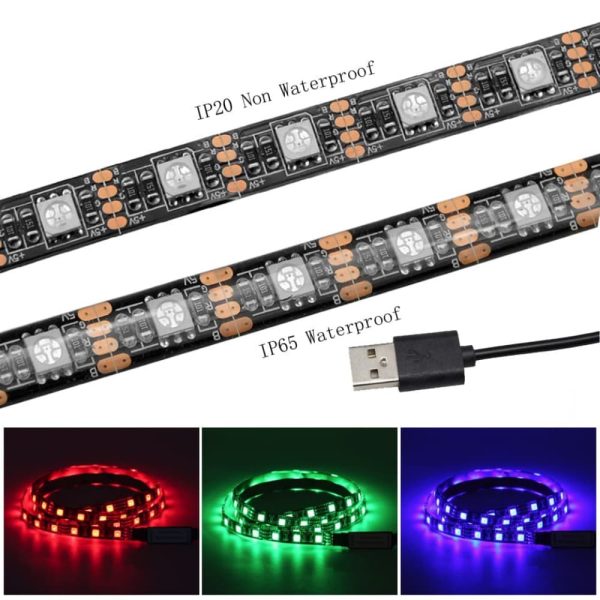 60led rgb black strip 5V USB Powered SMD 5050 RGB LED Strip Lights