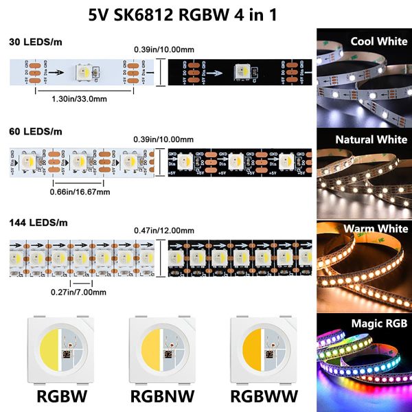 SK6812 RGBW 4 in 1 LED Strip Light SK6812 SMD 5050 RGBW 4-in-1 5V LED Strip Light