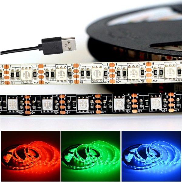 USB 5V 5050 60LED RGB 5V USB Powered SMD 5050 RGB LED Strip Lights