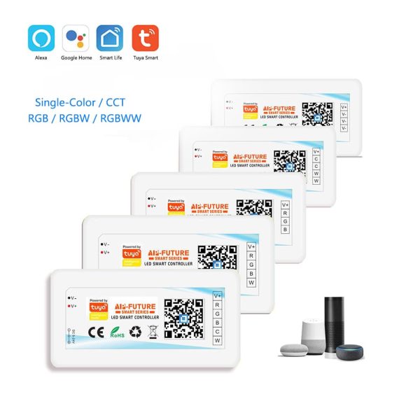 WIFI Controller (6) WiFi Smart LED Tuya Controller With Voice Control Supports Single‑Color, CCT, RGB, RGBW, and RGBCW LED Strips