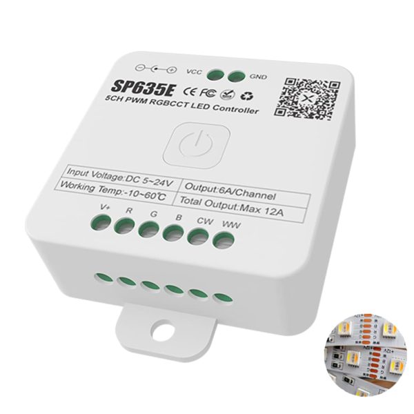 SP635E 5CH PWM RGBCCT LED Controller SP638E SPI RGB LED Controller With Bluetooth Music APP Control