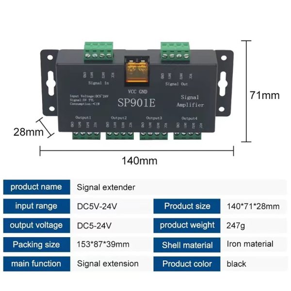 SP901E LED SPI Signal Amplifier (4) SP901E LED SPI Signal Amplifier for Pixel RGB Strip Lights