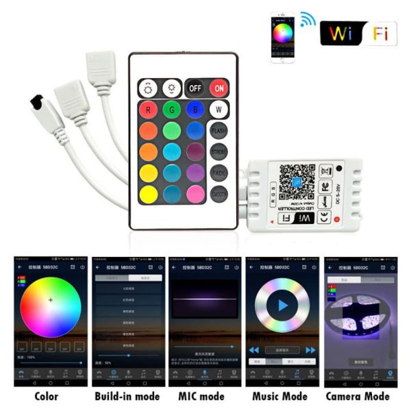 WIFI Smart RGB LED Strip Controller (4) Wireless Wifi Smart LED RGB Strip Controller with 24 Key IR Remote