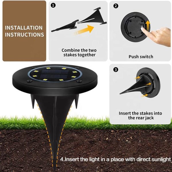 Black Finish Solar LED Inground Light (4) Outdoor Waterproof Ground Black Shell Solar LED Inground Light for Pathway