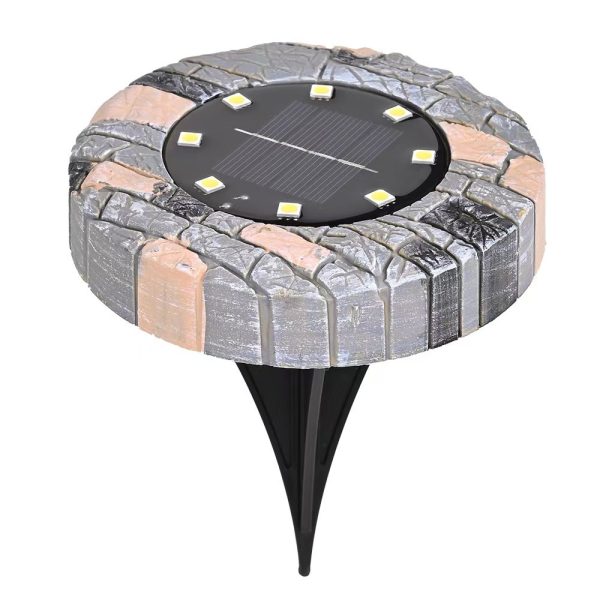 Faux Stone Resin Solar Inground Lights (1) Faux Stone Resin Solar Inground Lights 8LED Outdoor Waterproof Simulated Cobblestone Landscape Lawn Lamp